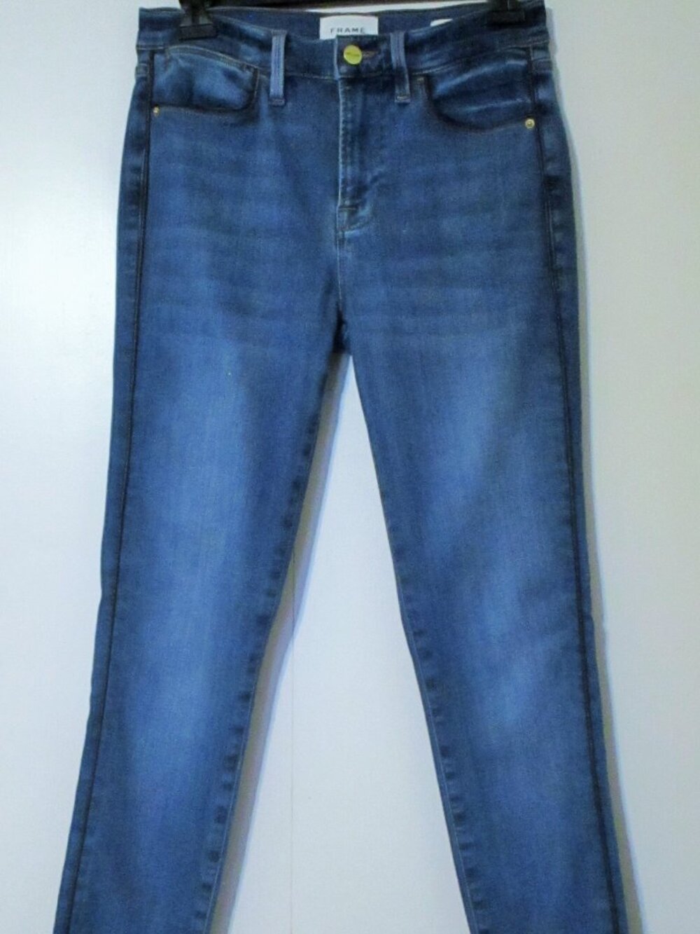 Frame Le High Skinny Leather Piped Stretch Jeans in Twinhill EUC Size 27